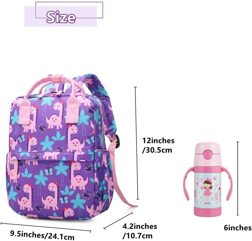 Cute Toddler Preschool Backpack Dinosaur Unicorn School Book Bag for Girls, Boys, Kids, Kindergarten Nursery Travel Bag(12inch, Girly Dinosaur)