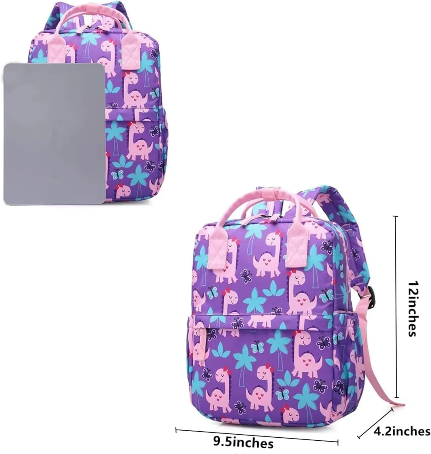 Cute Toddler Preschool Backpack Dinosaur Unicorn School Book Bag for Girls, Boys, Kids, Kindergarten Nursery Travel Bag(12inch, Girly Dinosaur)