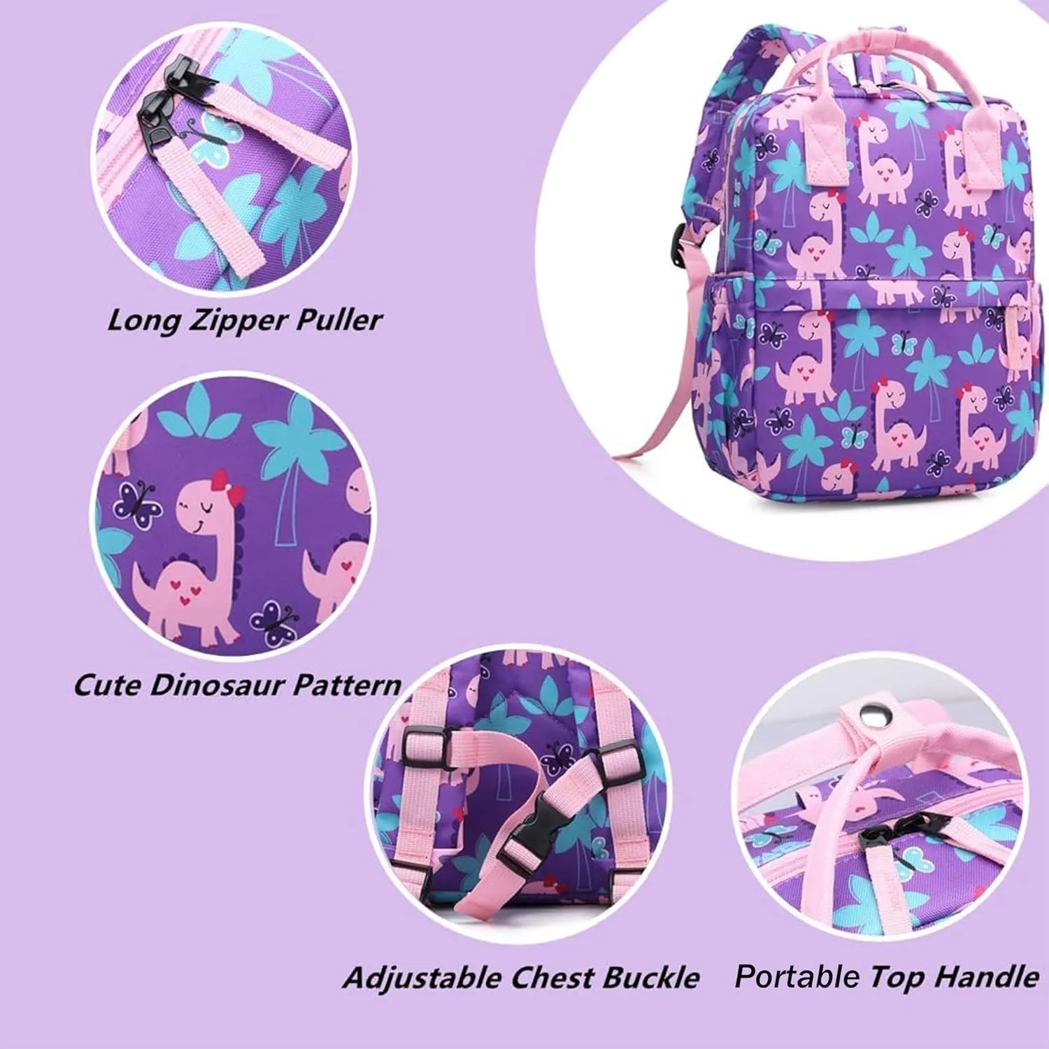 Cute Toddler Preschool Backpack Dinosaur Unicorn School Book Bag for Girls, Boys, Kids, Kindergarten Nursery Travel Bag(12inch, Girly Dinosaur)