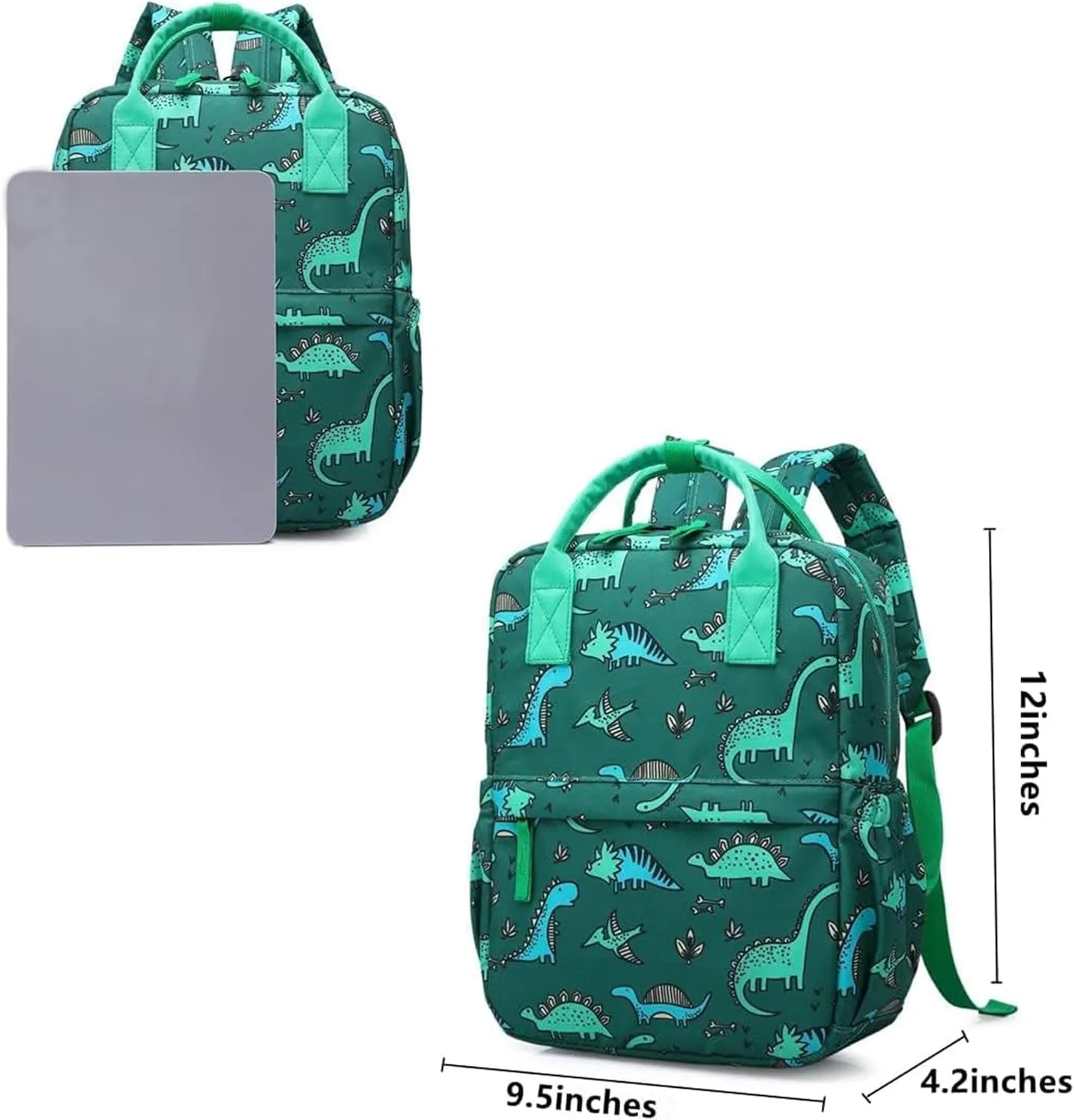 Cute Toddler Preschool Backpack Dinosaur Unicorn School Book Bag for Girls, Boys, Kids, Kindergarten Nursery Travel Bag(12inch, Green Dinosaur)
