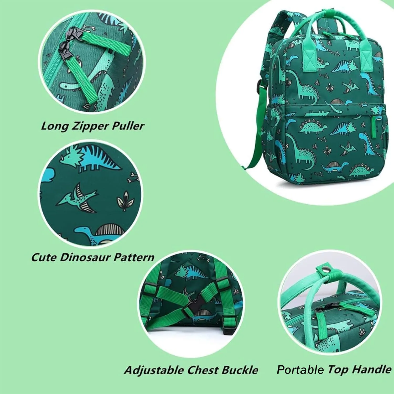 Cute Toddler Preschool Backpack Dinosaur Unicorn School Book Bag for Girls, Boys, Kids, Kindergarten Nursery Travel Bag(12inch, Green Dinosaur)