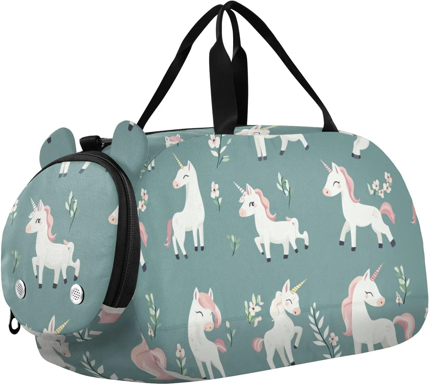 Cute unicorns Sage Blue Kids Duffel Bag with Shoes Compartment Multifunctional Kids Overnight Bag for Travel, Sports, Fitness & Workout