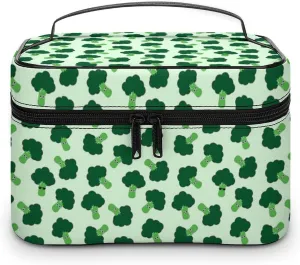 Cute Vegetables Green Broccoli Travel Makeup Bag For Women Cosmetic Bags Organizer With Soft Handle Compartments Mens Big Capacity Skincare Toiletry Bag Camping Wedding Make Up Pouch