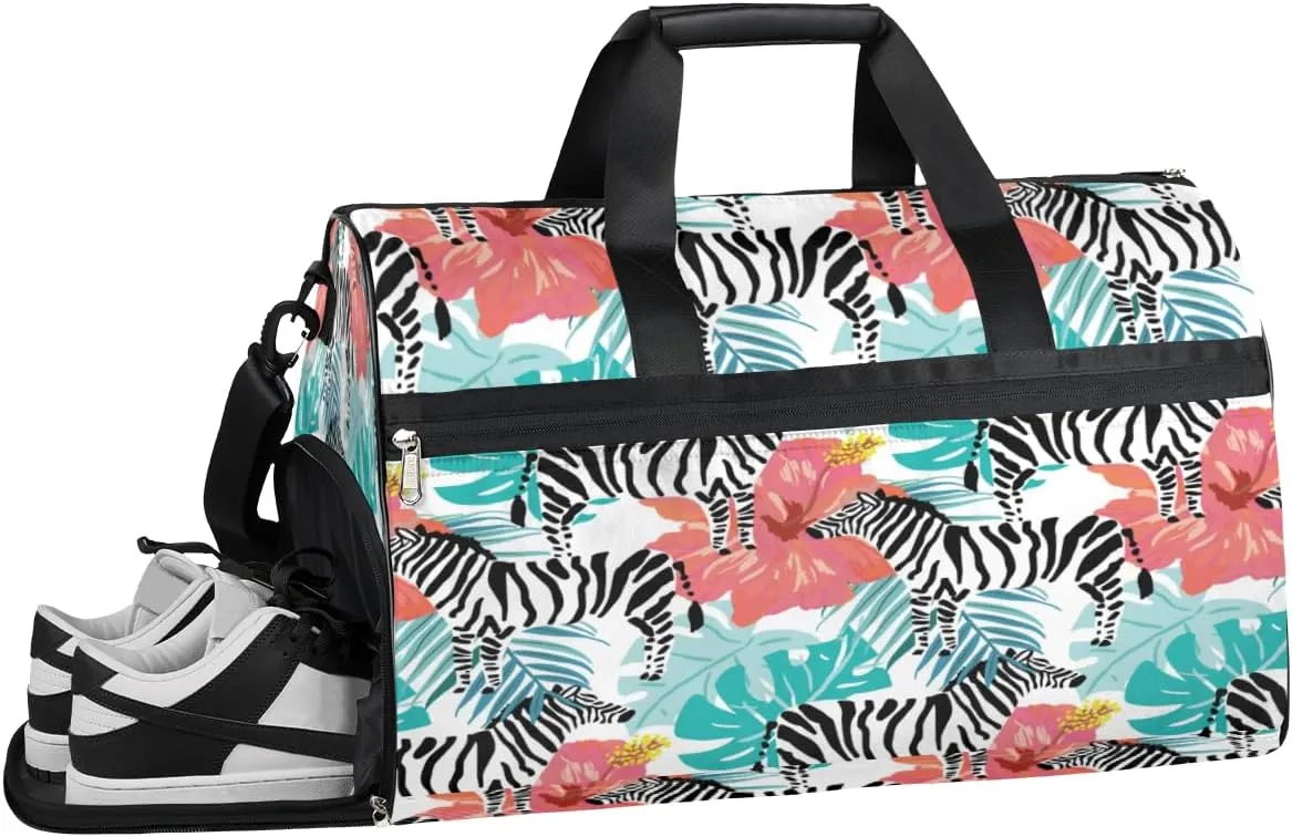 Cute Zebras Paint Sports Gym Bag for Women Men Travel Duffel Bag with Wet Pocket & Shoes Compartment Waterproof Weekender Overnight Tote Carry on Bag Lightweight