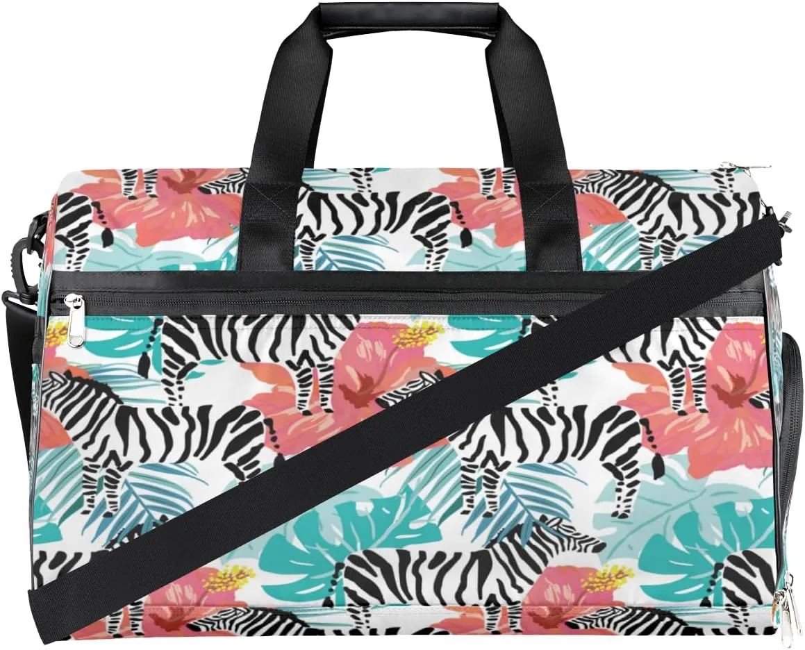 Cute Zebras Paint Sports Gym Bag for Women Men Travel Duffel Bag with Wet Pocket & Shoes Compartment Waterproof Weekender Overnight Tote Carry on Bag Lightweight