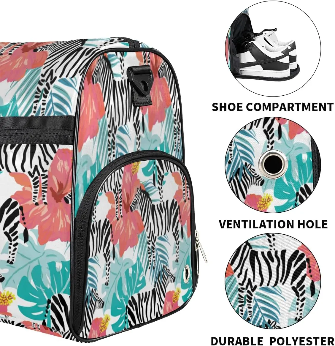 Cute Zebras Paint Sports Gym Bag for Women Men Travel Duffel Bag with Wet Pocket & Shoes Compartment Waterproof Weekender Overnight Tote Carry on Bag Lightweight