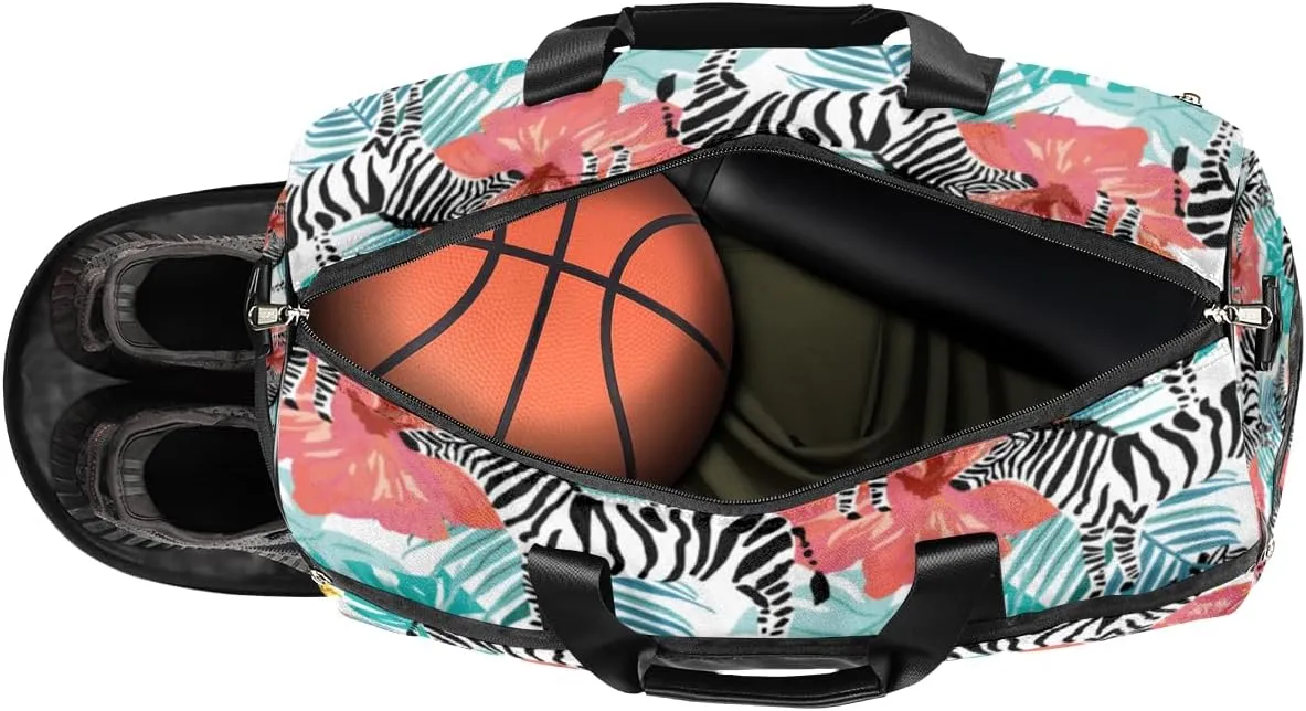 Cute Zebras Paint Sports Gym Bag for Women Men Travel Duffel Bag with Wet Pocket & Shoes Compartment Waterproof Weekender Overnight Tote Carry on Bag Lightweight