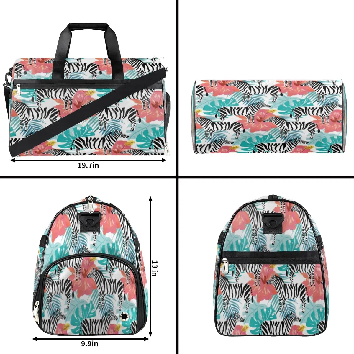 Cute Zebras Paint Sports Gym Bag for Women Men Travel Duffel Bag with Wet Pocket & Shoes Compartment Waterproof Weekender Overnight Tote Carry on Bag Lightweight