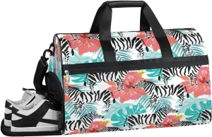 Cute Zebras Paint Sports Gym Bag for Women Men Travel Duffel Bag with Wet Pocket & Shoes Compartment Waterproof Weekender Overnight Tote Carry on Bag Lightweight