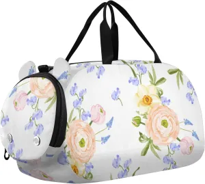 Daffodils and Wild Pea Flowers Gym Travel Duffel Bag with Shoe Compartment for Boys Girls - Gymnastics Sports Dance Football Travel Bag Teens Weekender Sleepover