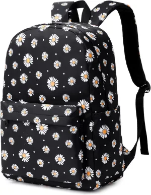 Daisy School Backpack for Girls Womens, School Bags Collge Bookbags Laptop Backpacks for Kids Teens Adults (Black)