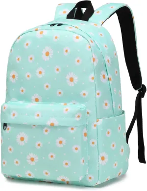 Daisy School Backpack for Girls Womens, School Bags Collge Bookbags Laptop Backpacks for Kids Teens Adults (Green)