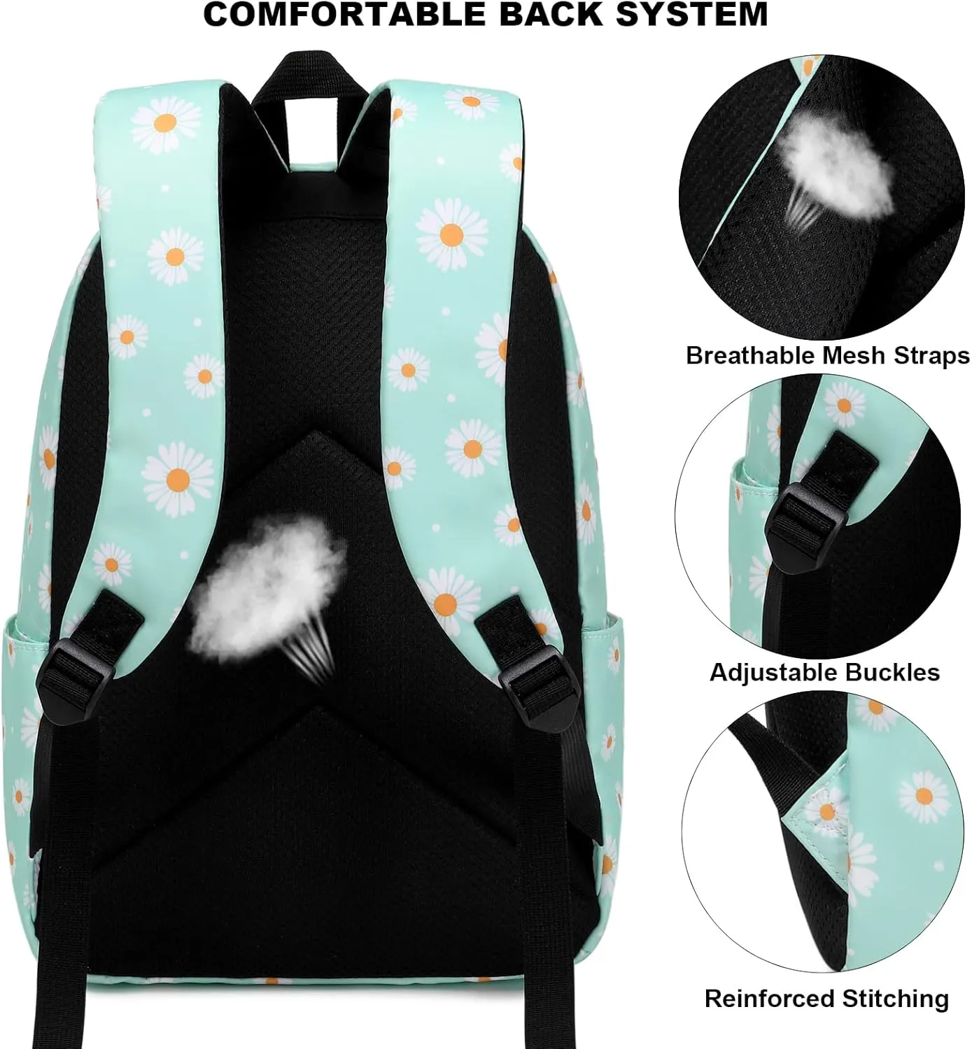 Daisy School Backpack for Girls Womens, School Bags Collge Bookbags Laptop Backpacks for Kids Teens Adults (Green)