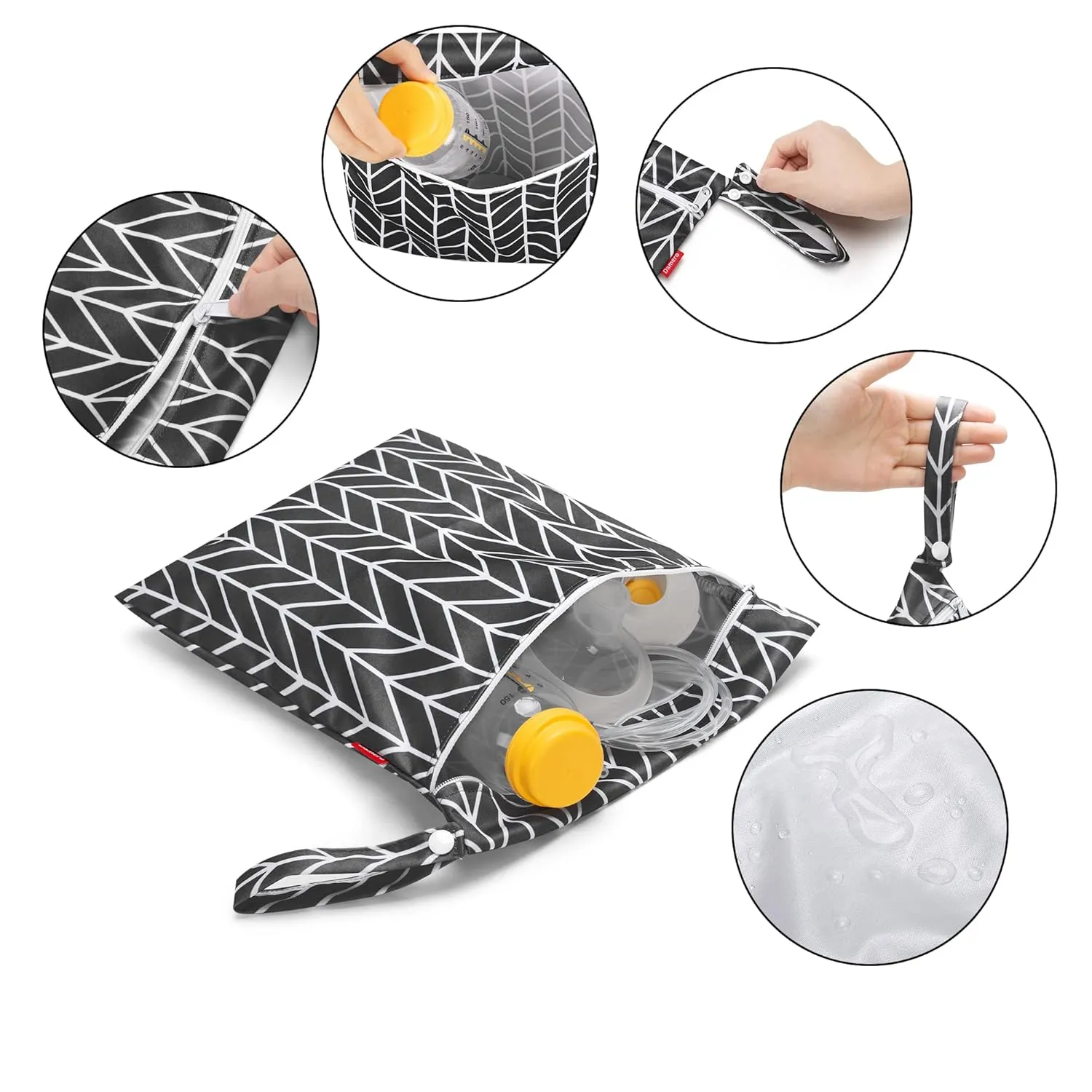 Damero Breast Pump Parts Bag, Wet Dry Breast Pump Parts Bag, Pumping Bag with Waterproof Mat and Mesh Bag, Black Arrow