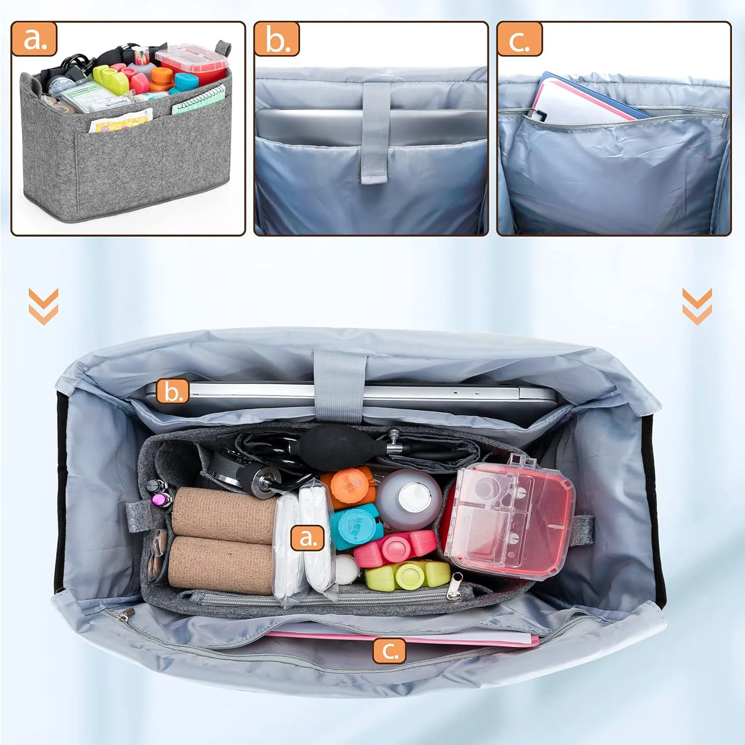 Damero Nurse Tote Bags with Purse Organizer Insert, Nurse Bags for Work with Padded 15.6'' Laptop Sleeve and Multiple Pockets, Grey