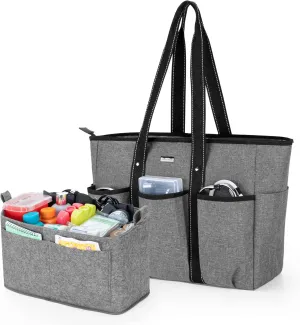 Damero Nurse Tote Bags with Purse Organizer Insert, Nurse Bags for Work with Padded 15.6'' Laptop Sleeve and Multiple Pockets, Grey