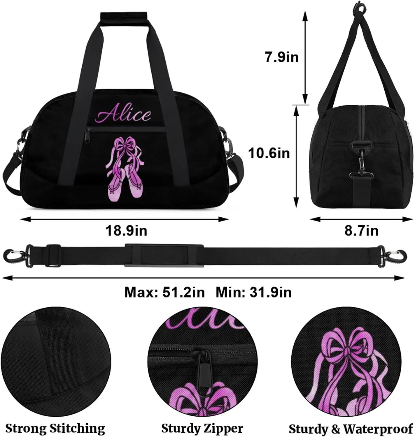 Dance Duffle-Bag for Teens Girls,Custom Ballet-Bag for Dancer,Carry-on Lightweight for Travel-Duffle,Overnight,Workout Ballet Shoes Purple