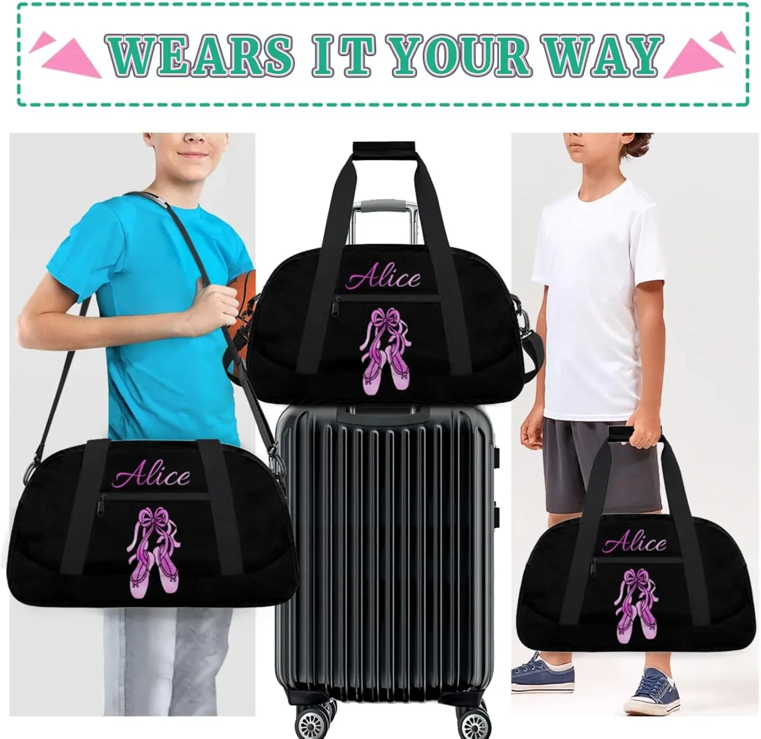 Dance Duffle-Bag for Teens Girls,Custom Ballet-Bag for Dancer,Carry-on Lightweight for Travel-Duffle,Overnight,Workout Ballet Shoes Purple