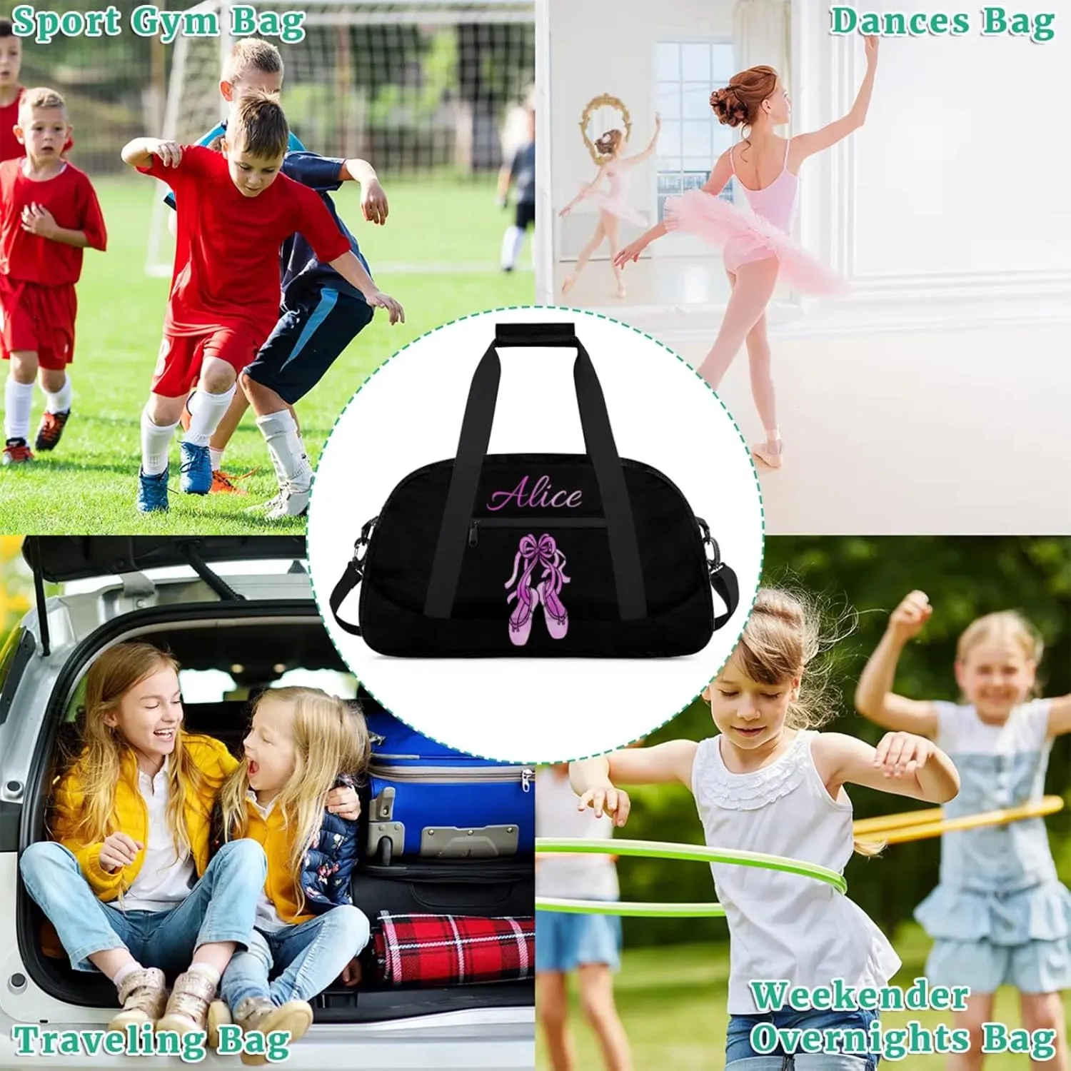 Dance Duffle-Bag for Teens Girls,Custom Ballet-Bag for Dancer,Carry-on Lightweight for Travel-Duffle,Overnight,Workout Ballet Shoes Purple