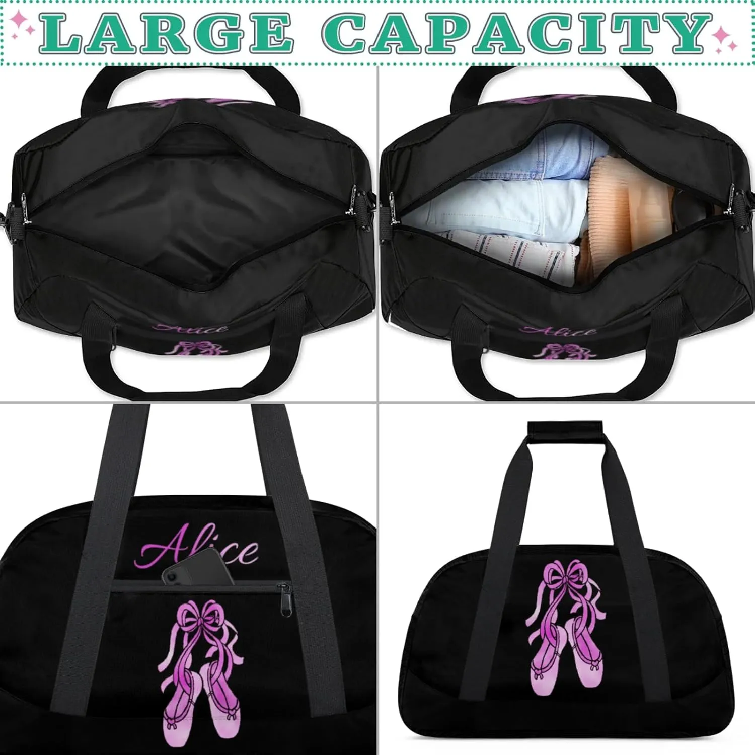 Dance Duffle-Bag for Teens Girls,Custom Ballet-Bag for Dancer,Carry-on Lightweight for Travel-Duffle,Overnight,Workout Ballet Shoes Purple
