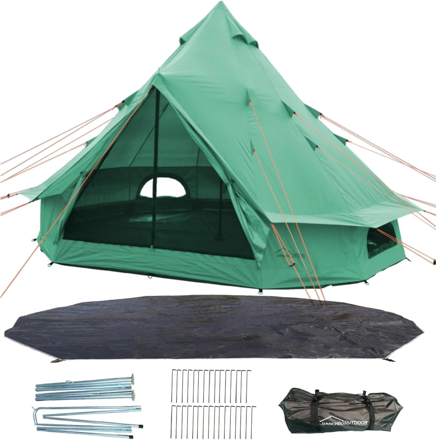 DANCHEL OUTDOOR B1 Portable Yurt Tent with Footprint Goundsheet for 4-6 Person 24lbs, 3 Season Waterproof Camping Bell Tent UPF50  Backyard Glamping Backpacking Green
