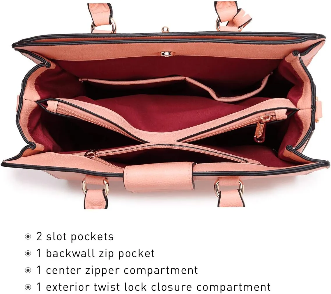 Dasein Women Handbags Purses Ladies Work Purse Satchel Tote Top Handle Shoulder Bags with Matching Clutch