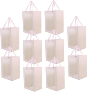 DECOMELODY Large Pvc Window Bags for Display 10pcs Paper Bags with Handles for Flower Bouquets