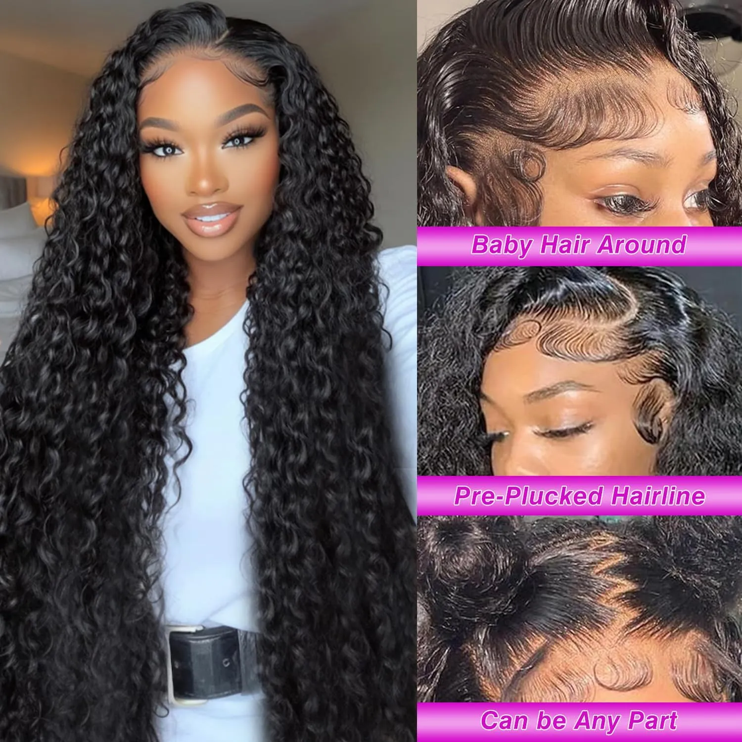 Deep Wave Lace Front Wigs Human Hair 13x6 HD Transparent Lace Front Wigs Human Hair 200% Density Deep Curly Human Hair Wig Pre Plucked Deep Wave Frontal Wigs Natural Color 30 Inch