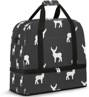 Deer Print Sports Gym Bag with Shoes Compartment Foldable Travel Duffel Bag Dry Wet Separated Sports Tote Workout Weekender Overnight Bag for Women Yoga Dance Work Training Handbag