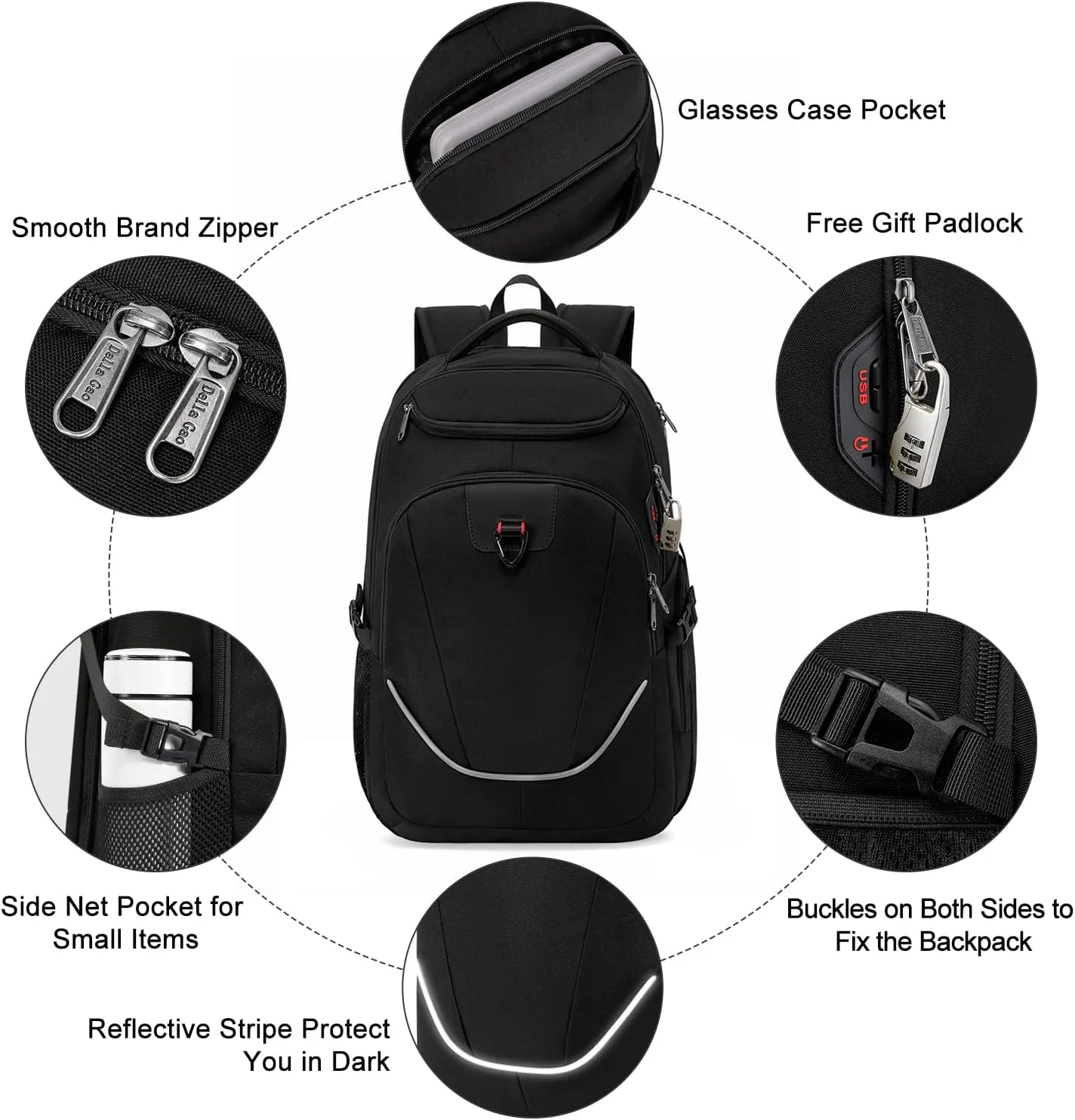 Della Gao Travel Laptop Backpack, Anti Theft Backpack for Men and Women with USB Charging Port Business Computer Backpack Bag (Black 2811-17 Inch)