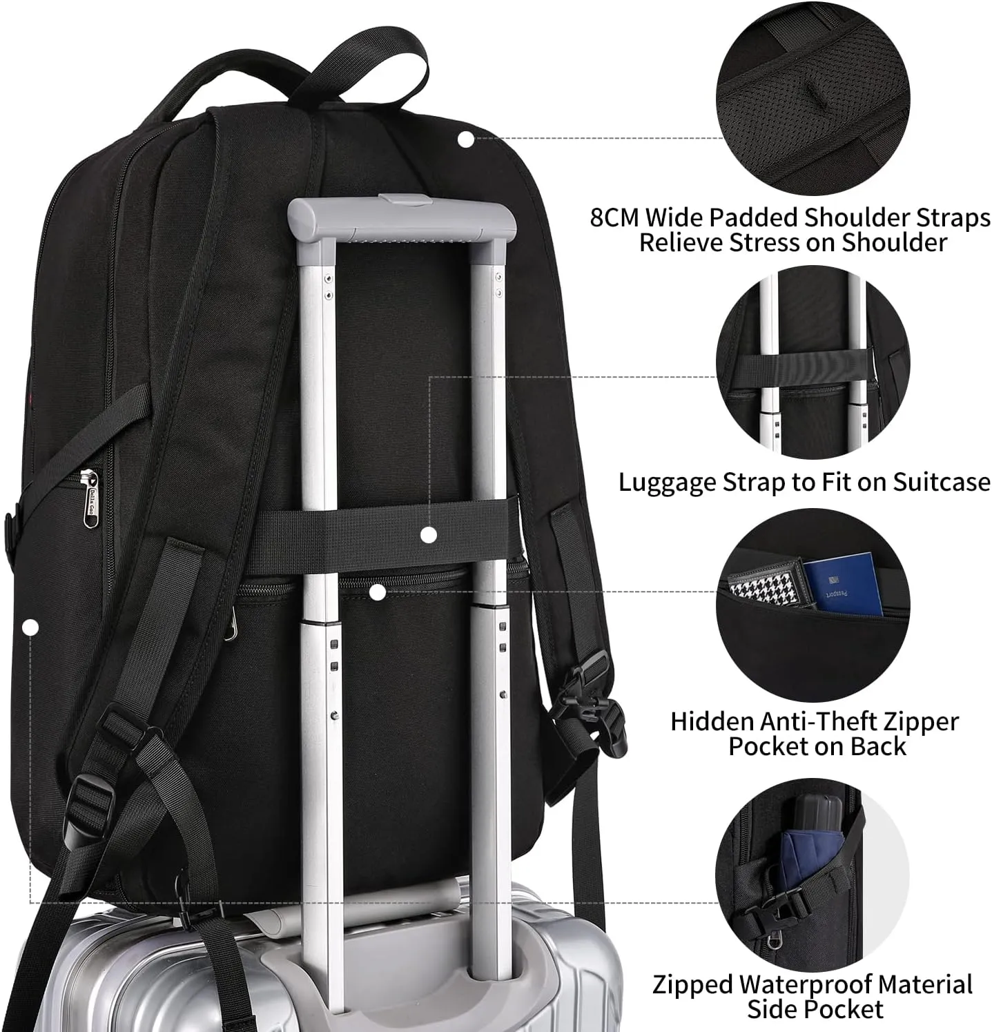 Della Gao Travel Laptop Backpack, Anti Theft Backpack for Men and Women with USB Charging Port Business Computer Backpack Bag (Black 2811-17 Inch)