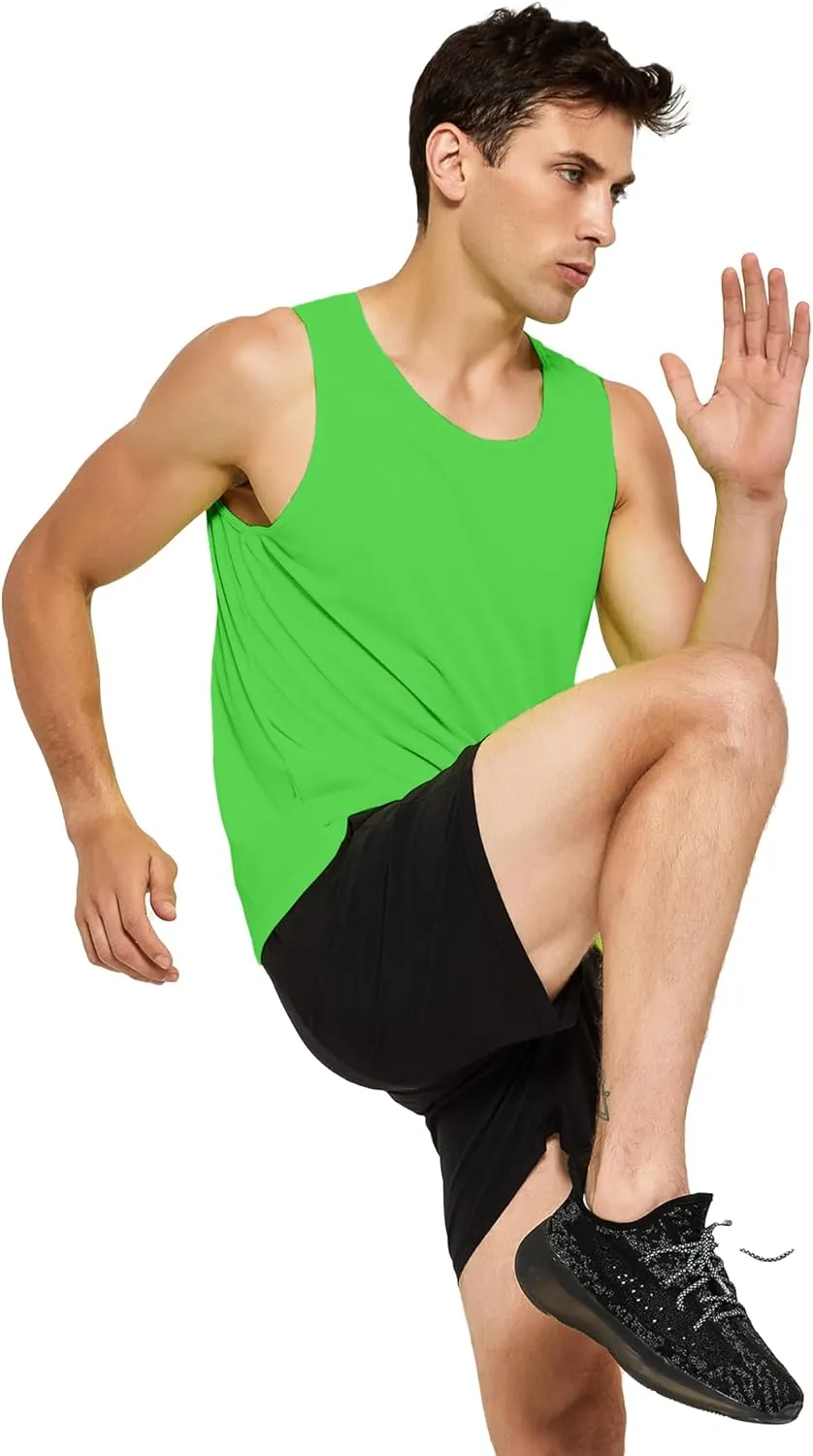 DEMOZU Men's Neon Running Tank Top Workout Gym Athletic Swim Marathon Tank Top