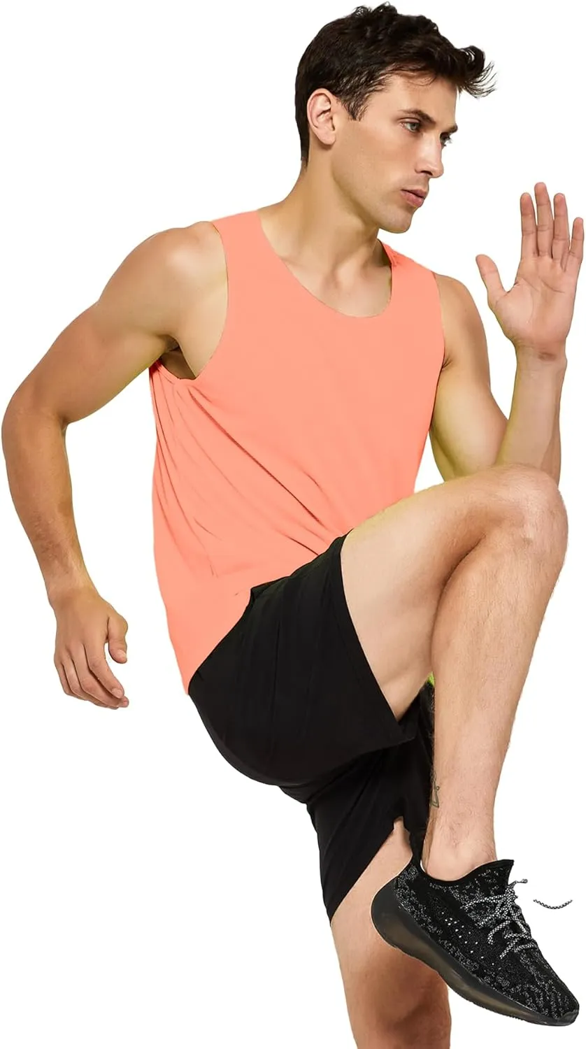 DEMOZU Men's Neon Running Tank Top Workout Gym Athletic Swim Marathon Tank Top