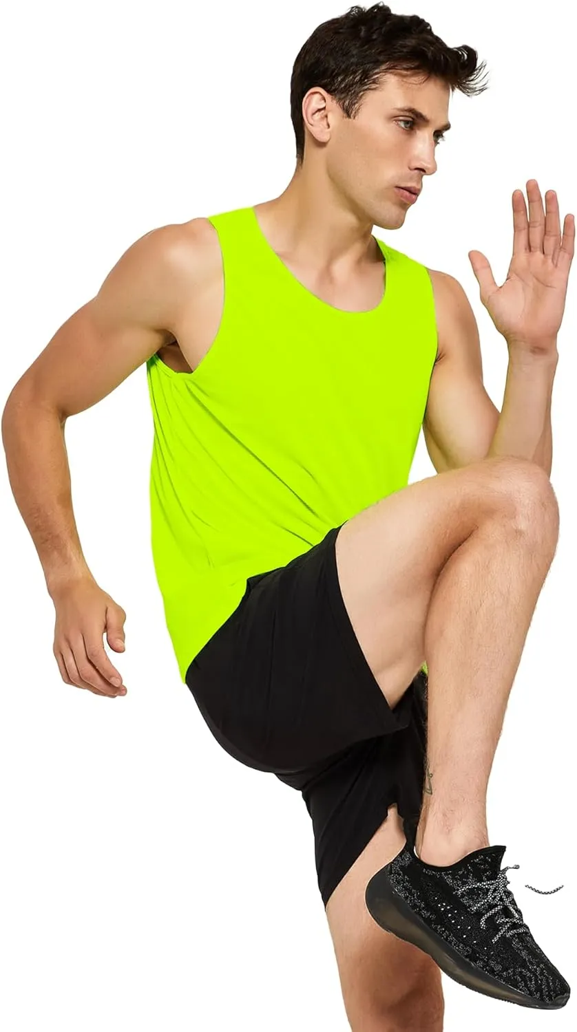 DEMOZU Men's Neon Running Tank Top Workout Gym Athletic Swim Marathon Tank Top