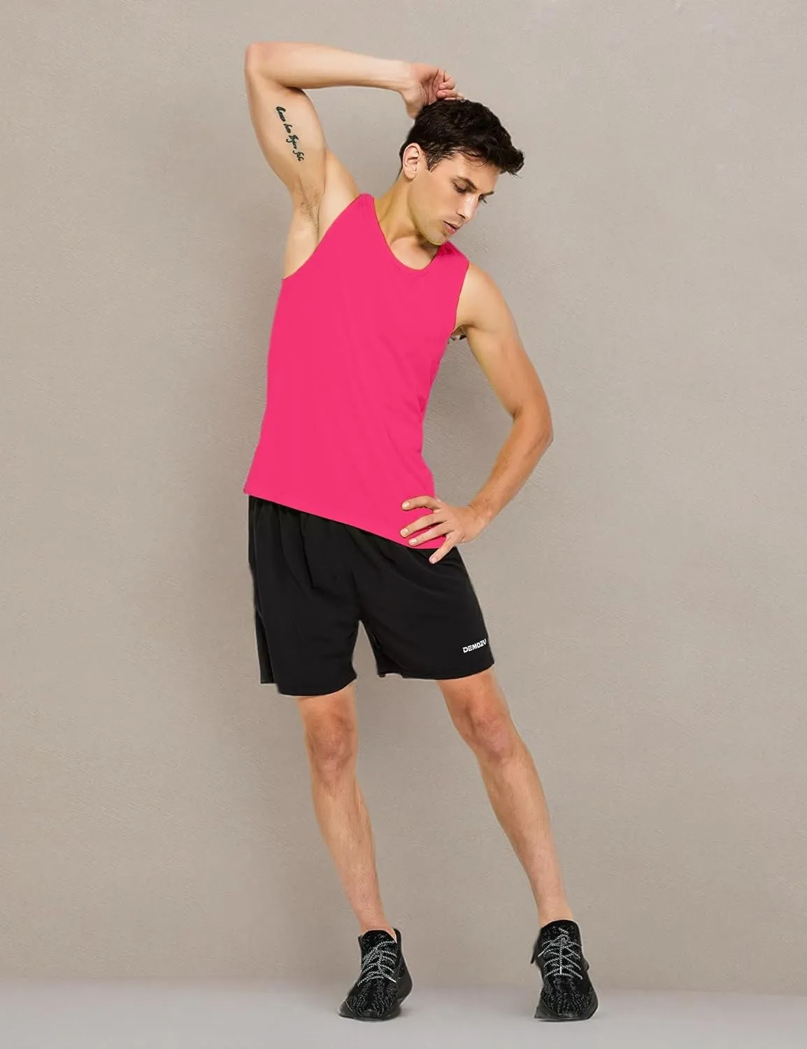 DEMOZU Men's Neon Running Tank Top Workout Gym Athletic Swim Marathon Tank Top