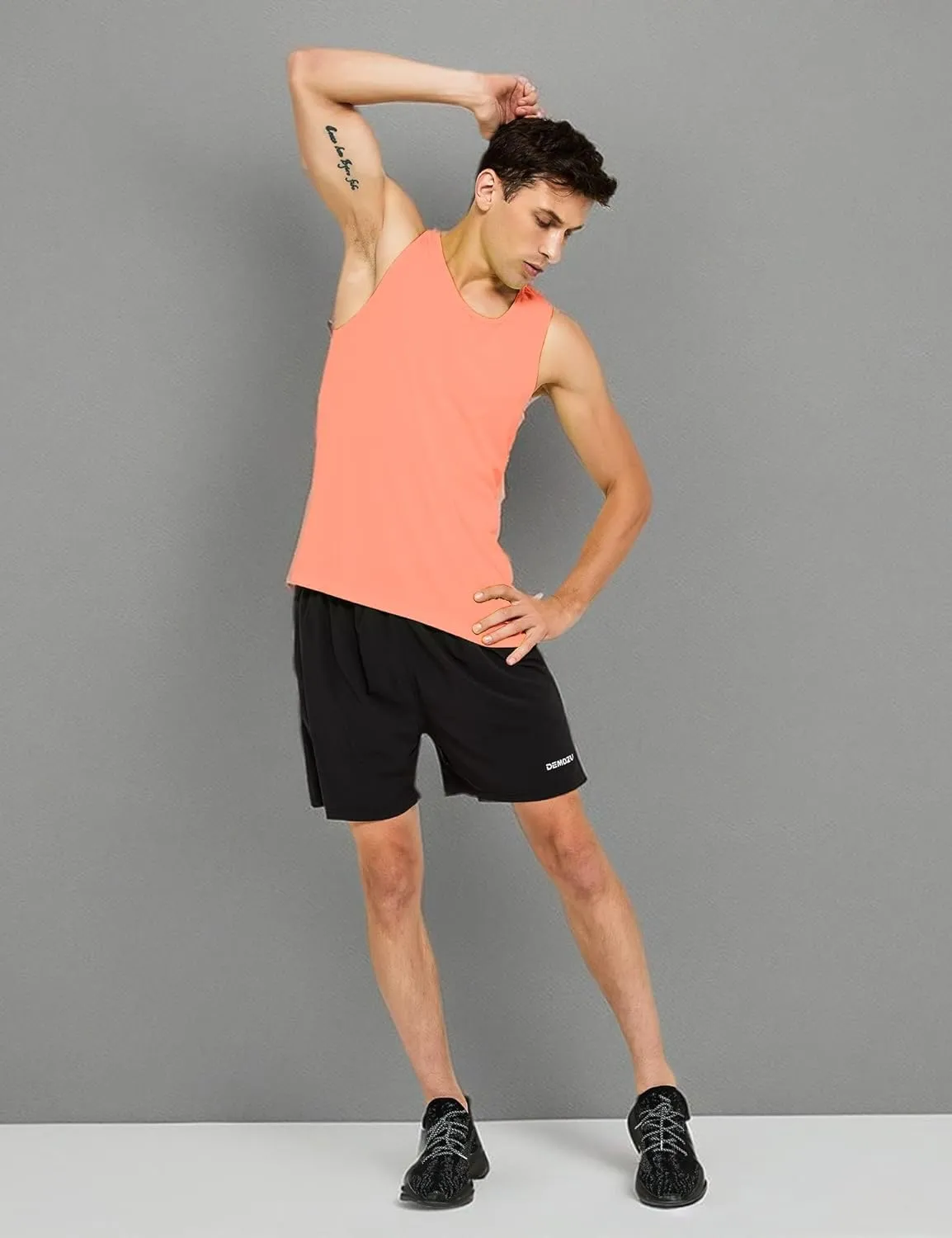 DEMOZU Men's Neon Running Tank Top Workout Gym Athletic Swim Marathon Tank Top