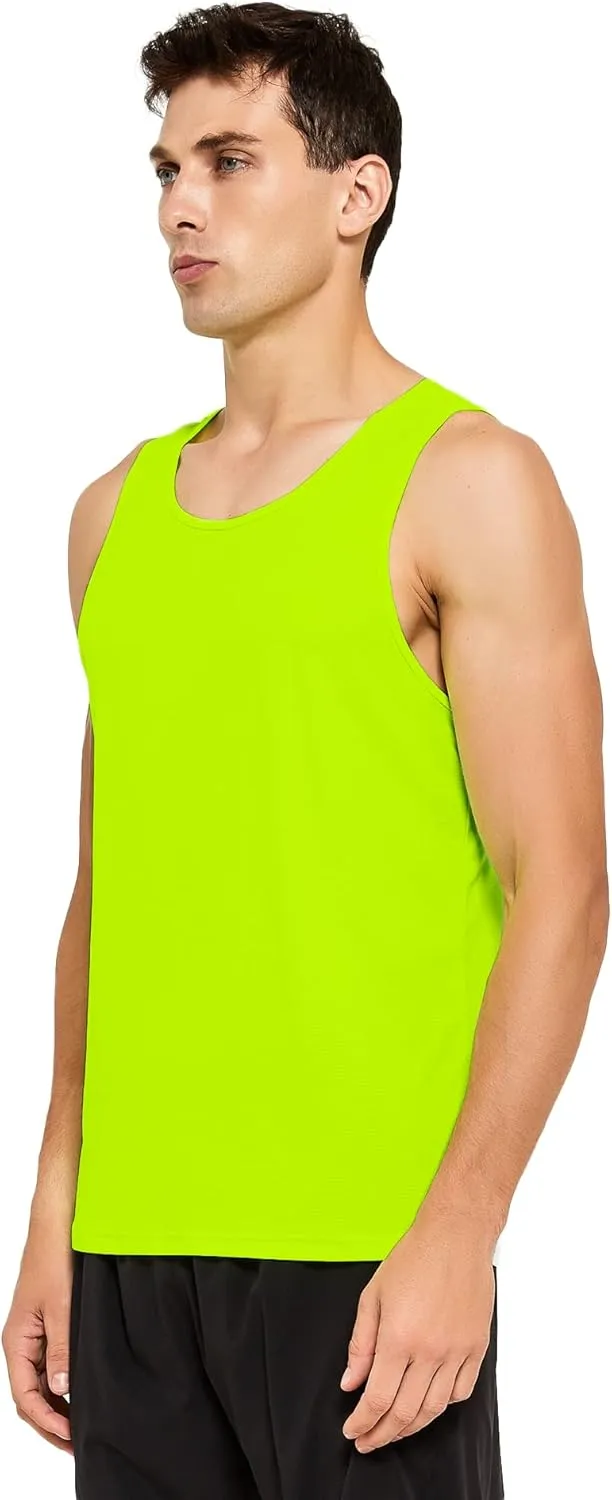 DEMOZU Men's Neon Running Tank Top Workout Gym Athletic Swim Marathon Tank Top