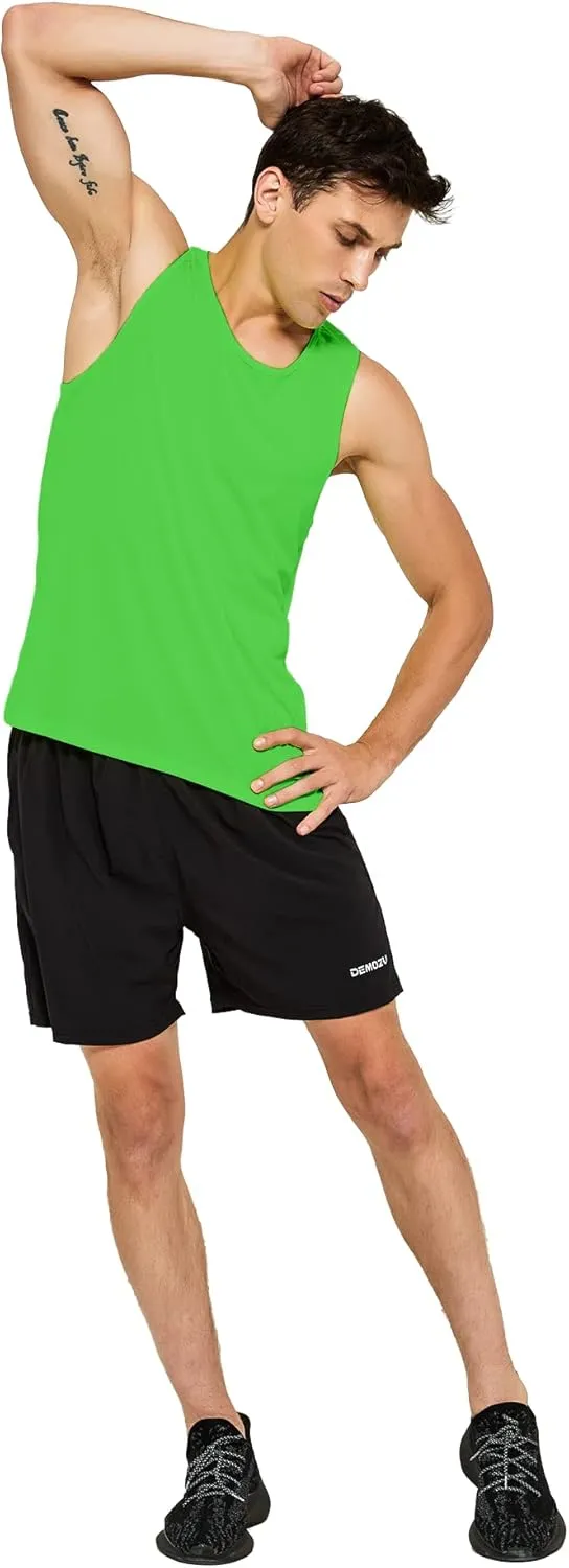 DEMOZU Men's Neon Running Tank Top Workout Gym Athletic Swim Marathon Tank Top