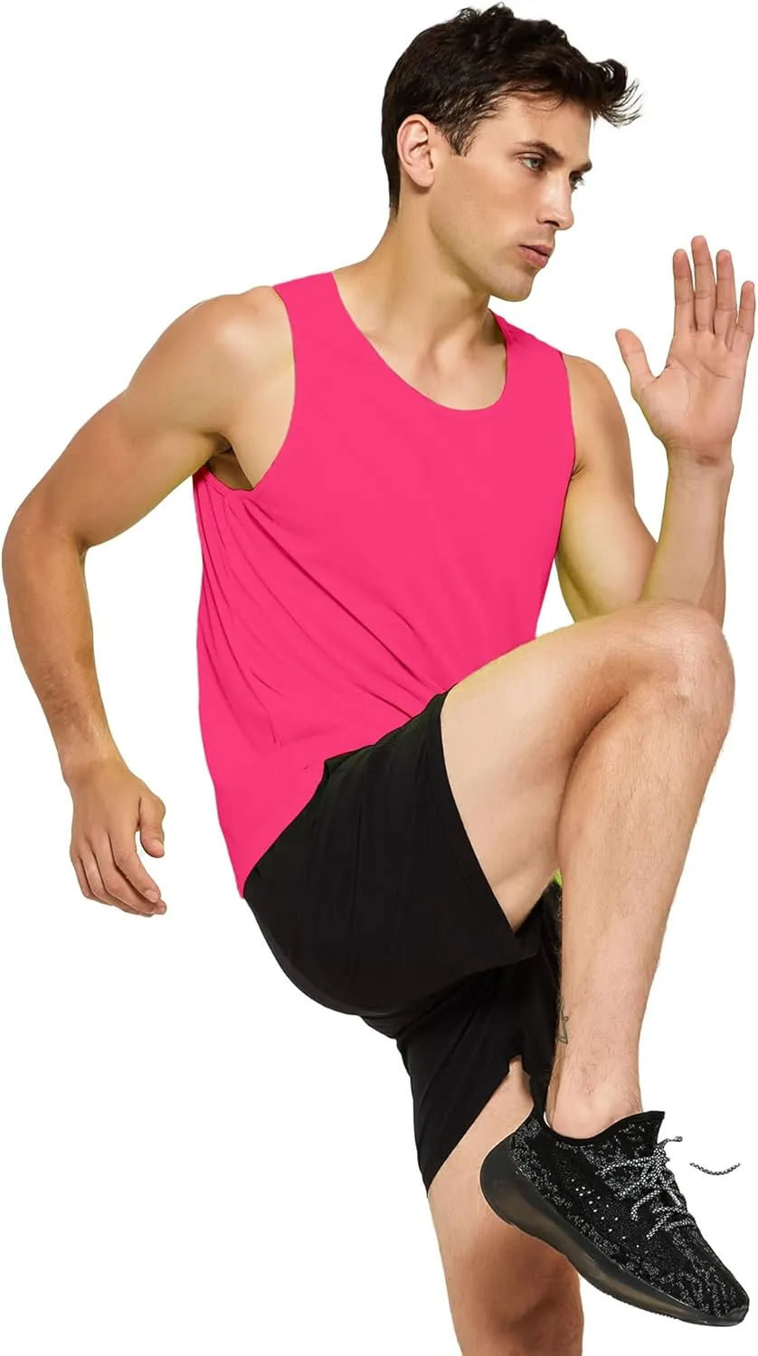 DEMOZU Men's Neon Running Tank Top Workout Gym Athletic Swim Marathon Tank Top