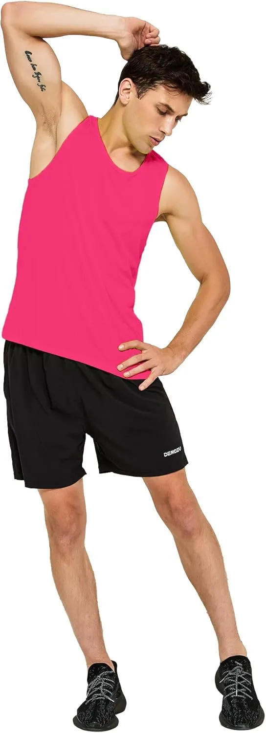 DEMOZU Men's Neon Running Tank Top Workout Gym Athletic Swim Marathon Tank Top