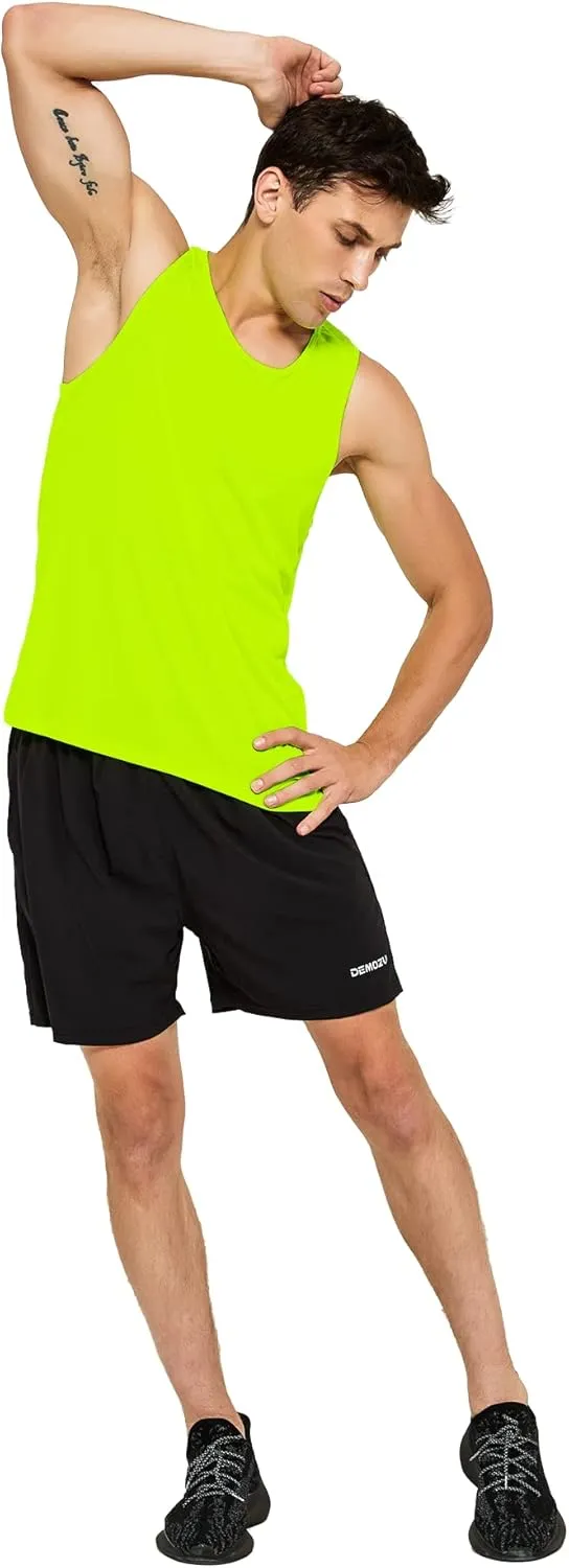 DEMOZU Men's Neon Running Tank Top Workout Gym Athletic Swim Marathon Tank Top