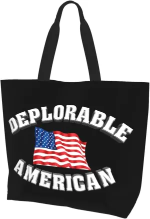 Deplorable And Proud American Flag Women'S Large Capacity Shoulder Shopping Bag, Reusable Handbag, Gift Bag
