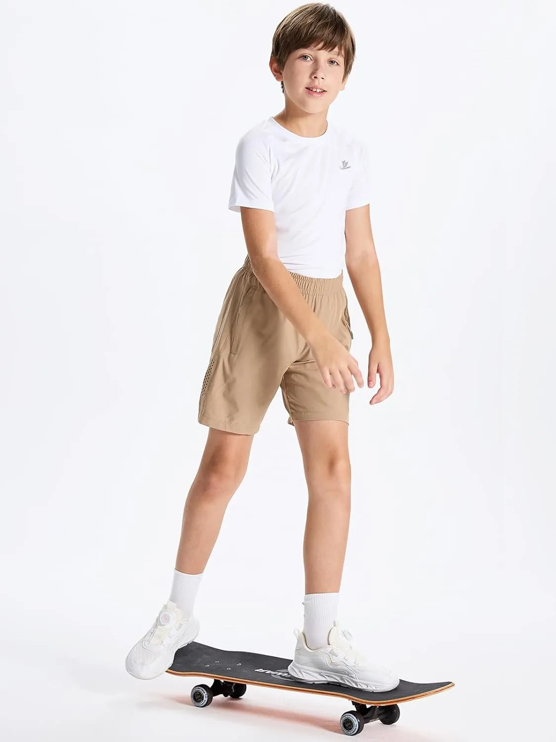 DEVOROPA Youth Boys Athletic Running Shorts Lightweight Quick Dry Sports Workout Gym Hiking Shorts Zip Pockets UPF 50 
