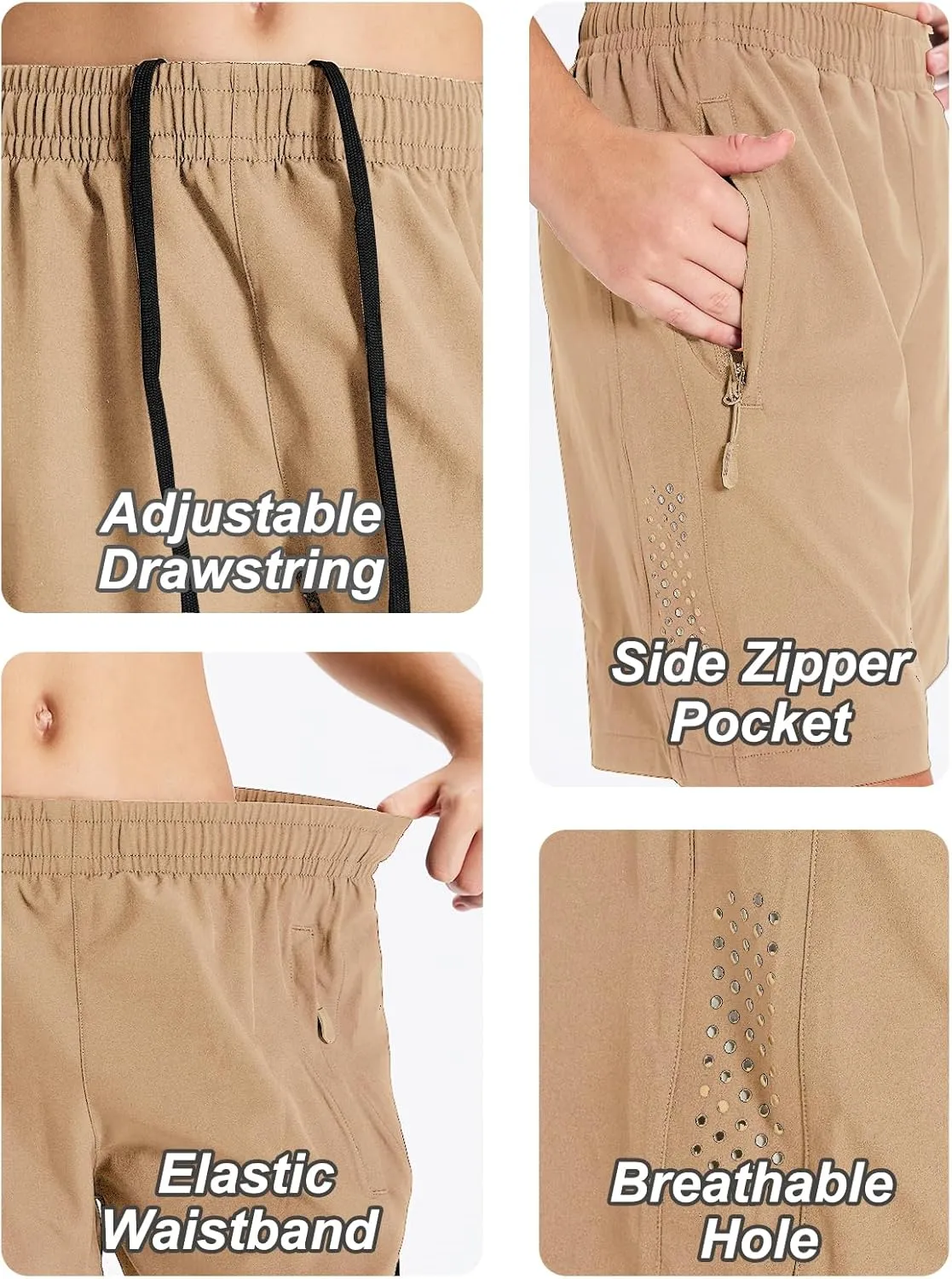 DEVOROPA Youth Boys Athletic Running Shorts Lightweight Quick Dry Sports Workout Gym Hiking Shorts Zip Pockets UPF 50 