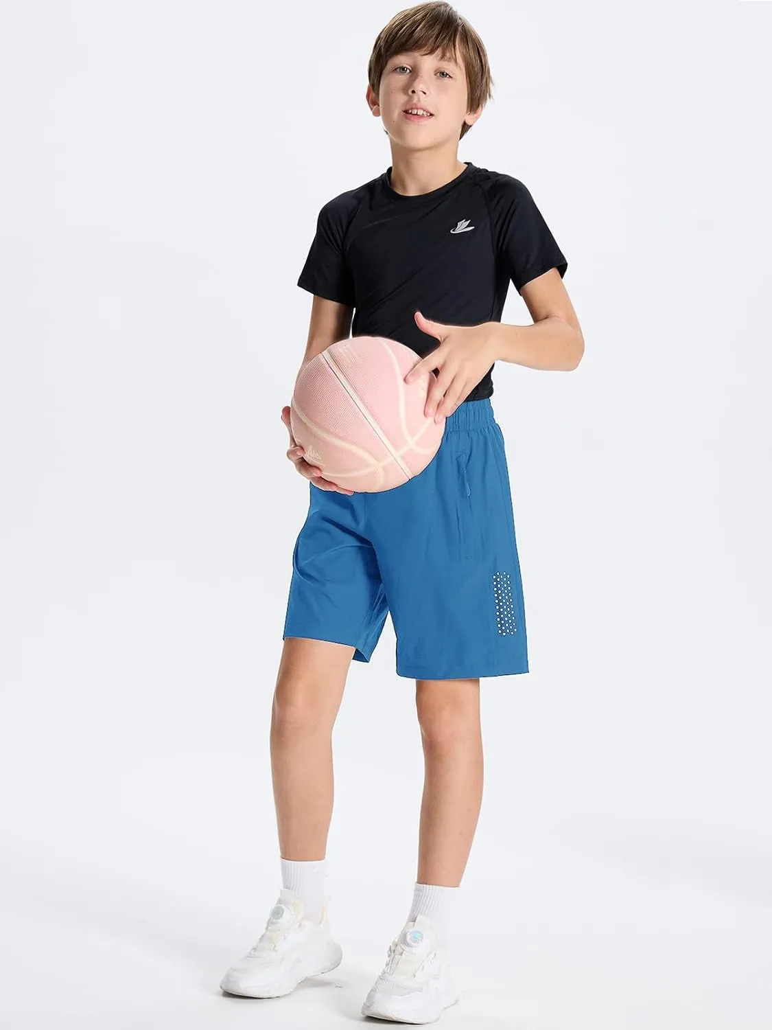 DEVOROPA Youth Boys Athletic Running Shorts Lightweight Quick Dry Sports Workout Gym Hiking Shorts Zip Pockets UPF 50 