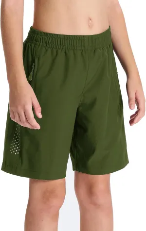 DEVOROPA Youth Boys Athletic Running Shorts Lightweight Quick Dry Sports Workout Gym Hiking Shorts Zip Pockets UPF 50 