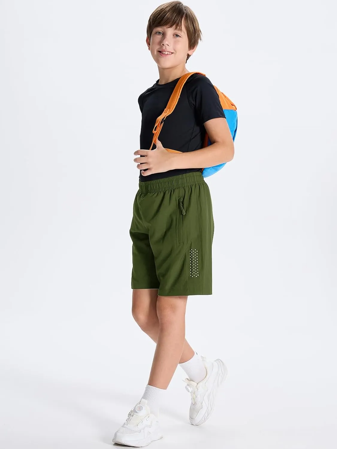 DEVOROPA Youth Boys Athletic Running Shorts Lightweight Quick Dry Sports Workout Gym Hiking Shorts Zip Pockets UPF 50 