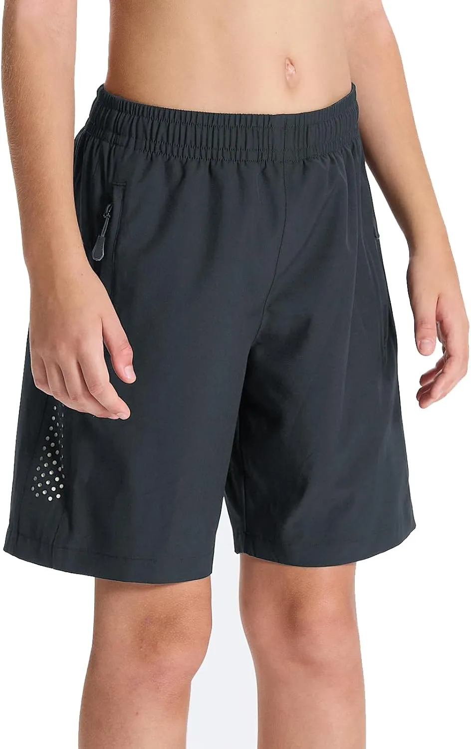 DEVOROPA Youth Boys Athletic Running Shorts Lightweight Quick Dry Sports Workout Gym Hiking Shorts Zip Pockets UPF 50 
