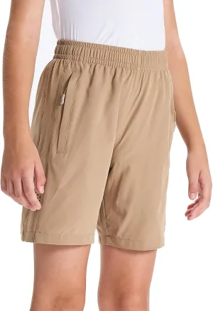 DEVOROPA Youth Boys Athletic Running Shorts Lightweight Quick Dry Sports Workout Gym Hiking Shorts Zip Pockets UPF 50 