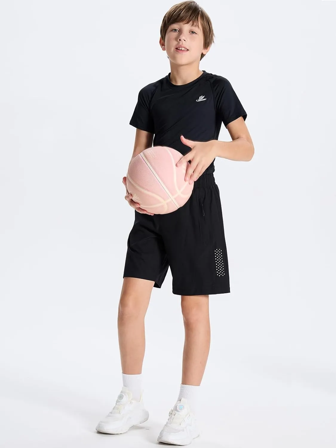 DEVOROPA Youth Boys Athletic Running Shorts Lightweight Quick Dry Sports Workout Gym Hiking Shorts Zip Pockets UPF 50 